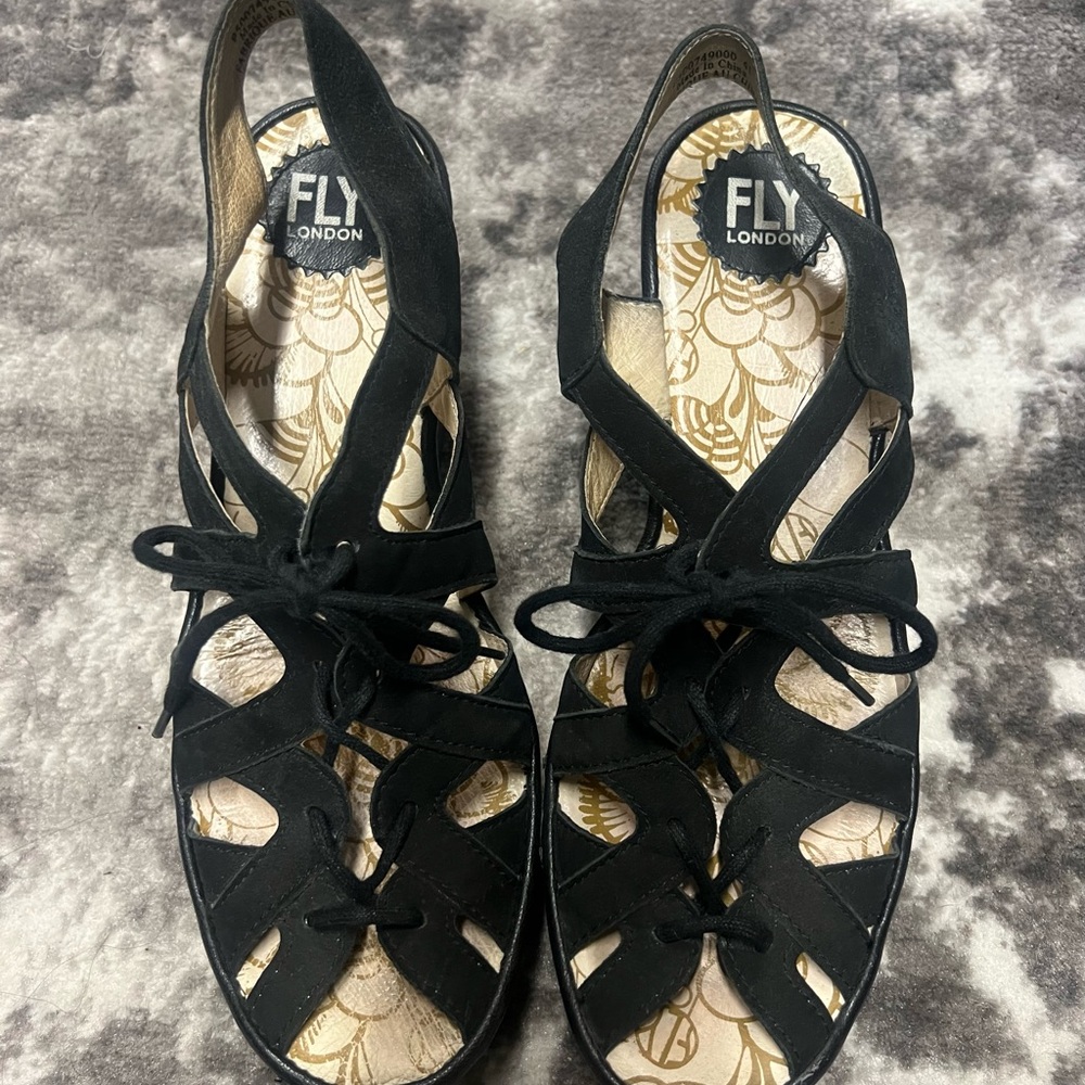 Fly London Black Lace-Up Women's Sandals